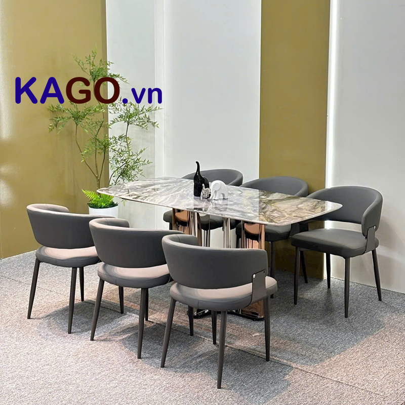 Bộ Bàn Ghế Ăn Mặt Đá Chân Inox 6 Ghế BGA-323