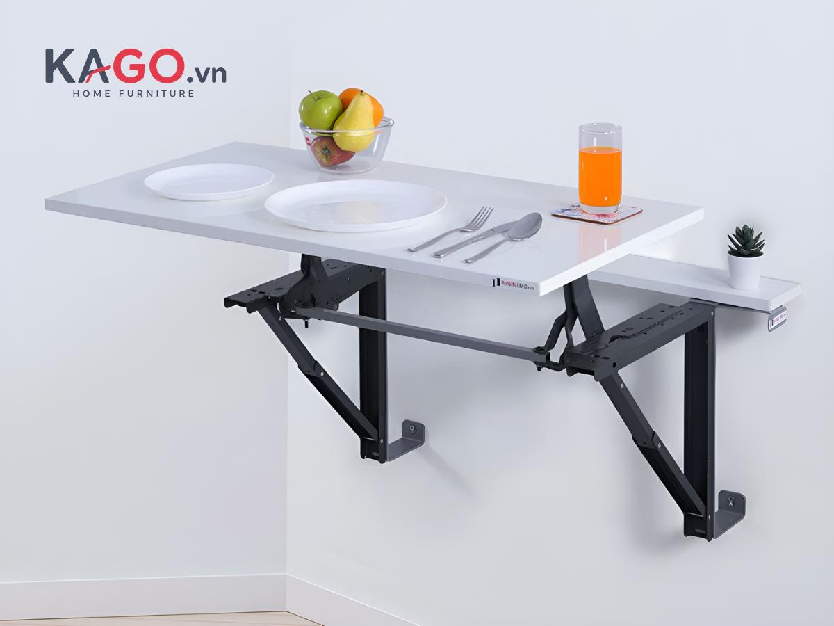Mẫu bàn ăn thông minh mở rộng chân sắt mặt gỗ hiện đại