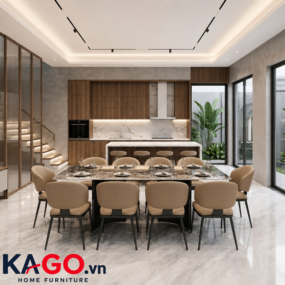Bộ Bàn Ăn 10 Ghế Mặt Đá Ceramic 2m4x1m1 - BGA1003