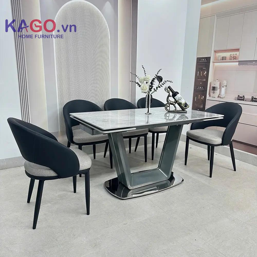 Mẫu bàn ăn hình chữ nhật hiện đại với thiết kế tối giản, phù hợp cho gia đình 4-8 người