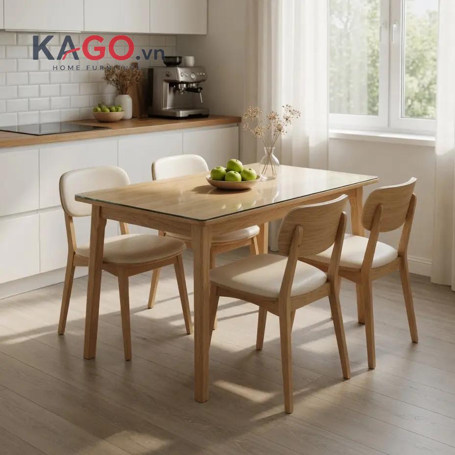 Mẫu bàn ăn 1m2 gỗ tự nhiên thiết kế tối giản