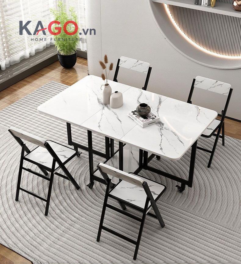 Mẫu bàn ăn gấp gọn màu trắng cho căn hộ hiện đại