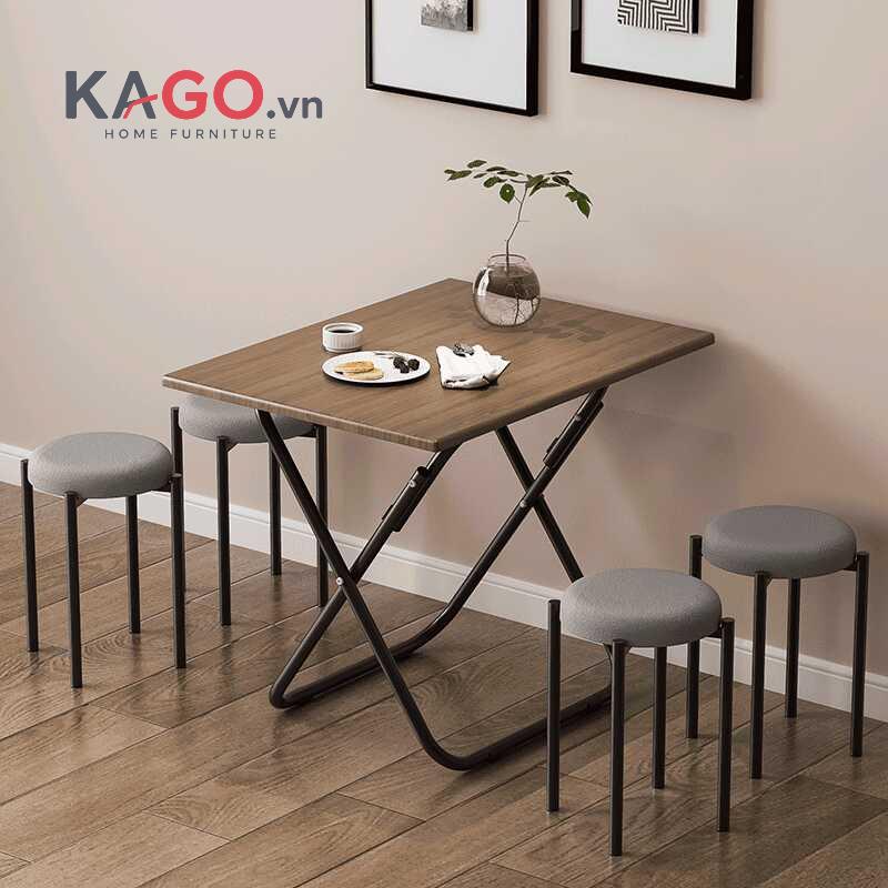 Mẫu bàn ăn khung sắt gấp gọn tiết kiệm diện tích