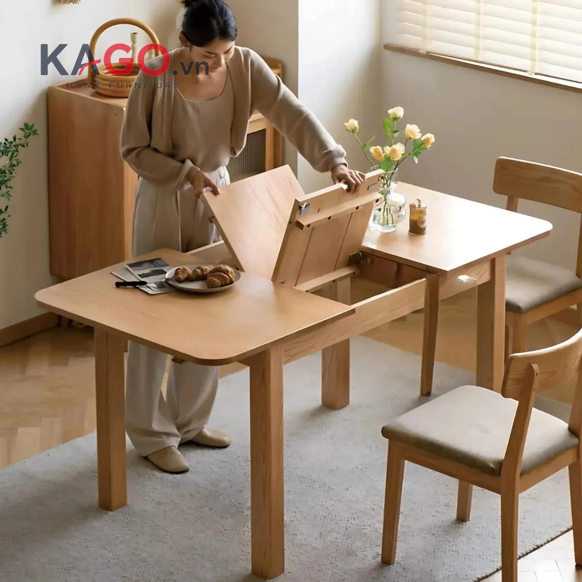 Mẫu bàn ăn vân gỗ mở rộng kích thước linh hoạt