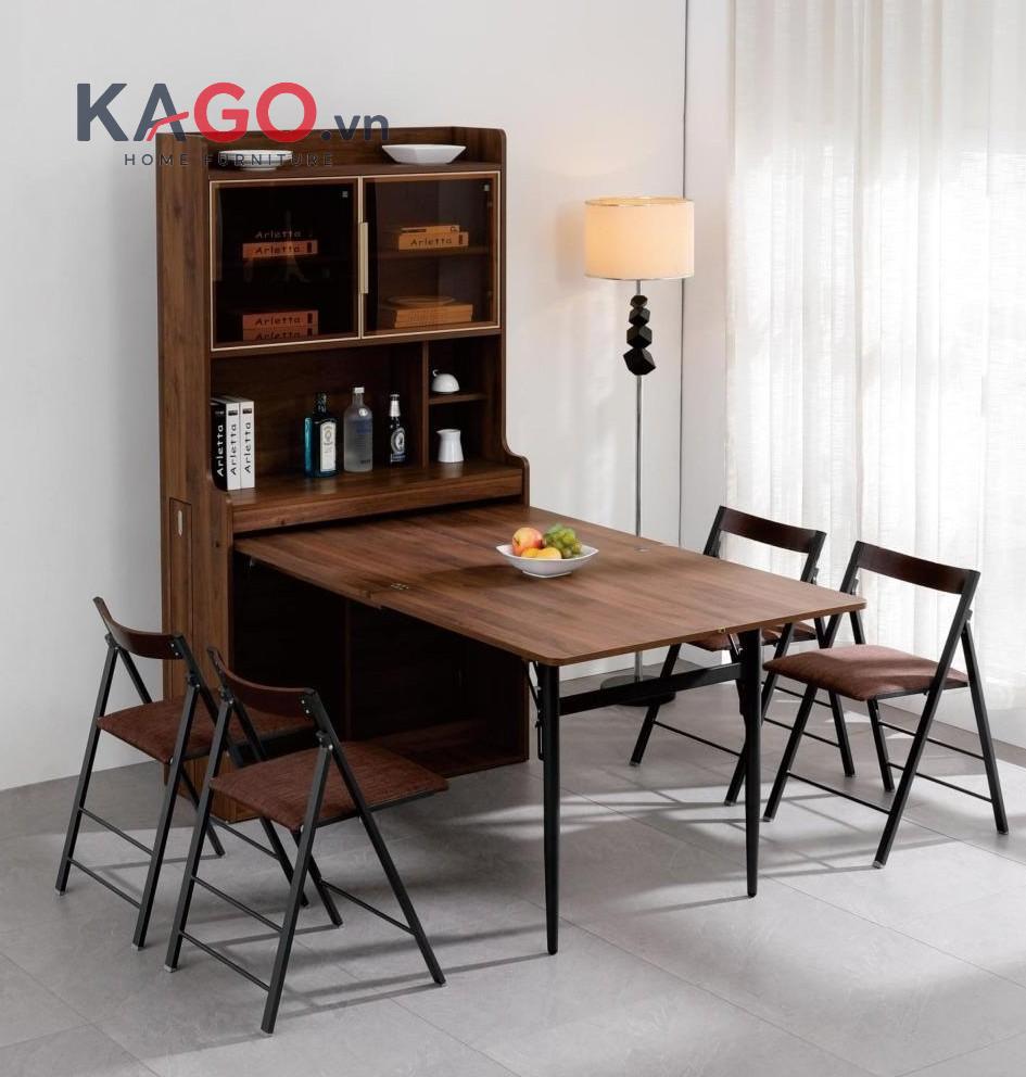 Bàn ăn kết hợp tủ rượu gấp gọn có thiết kế linh hoạt, dễ dàng gấp mở để tiết kiệm diện tích và tối ưu không gian sử dụng