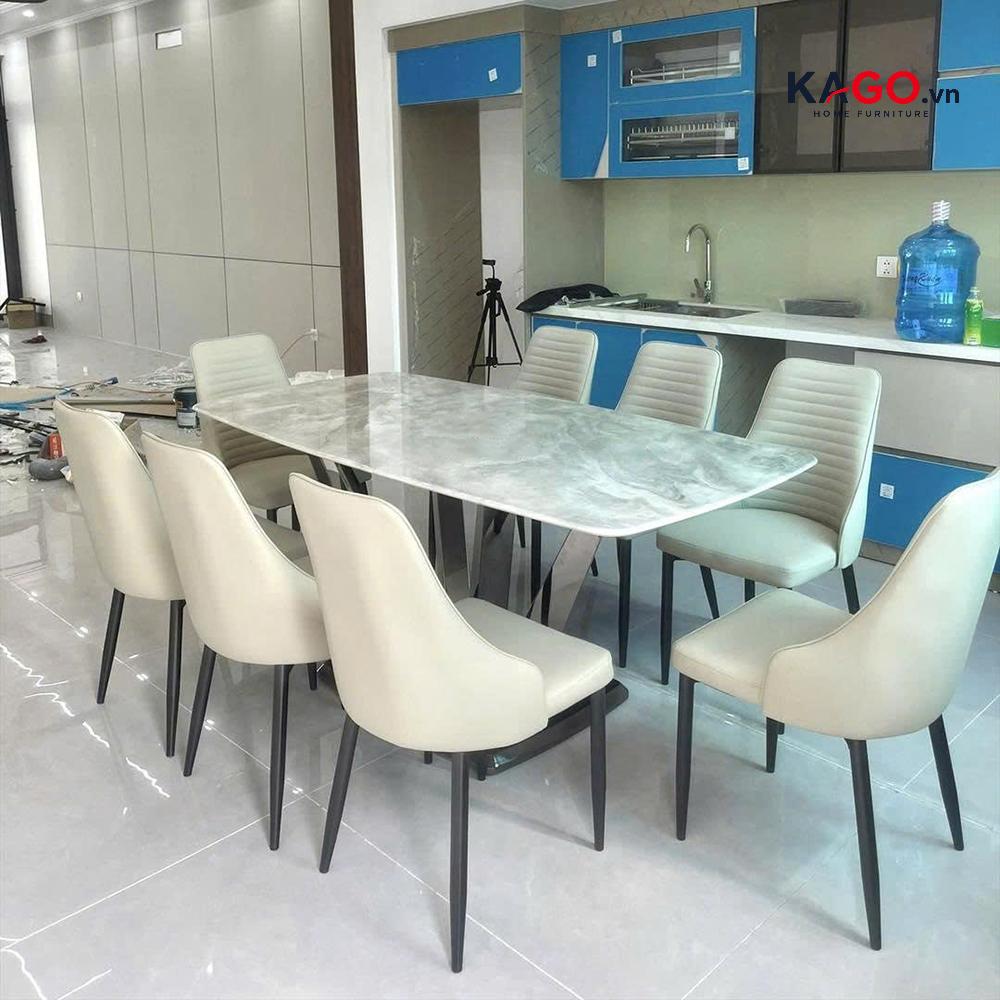 Bộ bàn ăn mặt đá vi tinh thể nhập khẩu cao cấp