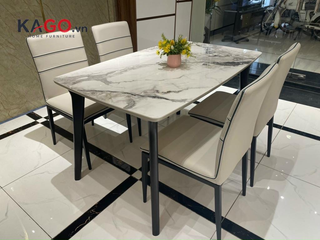 Mẫu bàn ăn mặt đá chân gỗ phong cách Bắc Âu