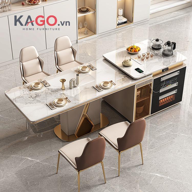 Bàn ăn thông minh có gắn bếp từ tích hợp khu vực nấu nướng và dùng bữa trong cùng một thiết kế, mang đến sự tiện nghi và hiện đại