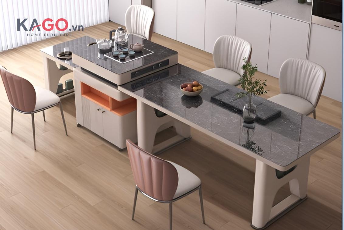 Bàn ăn thông minh có gắn bếp từ nổi bật với thiết kế đa năng, tiện nghi và phù hợp với không gian sống hiện đại