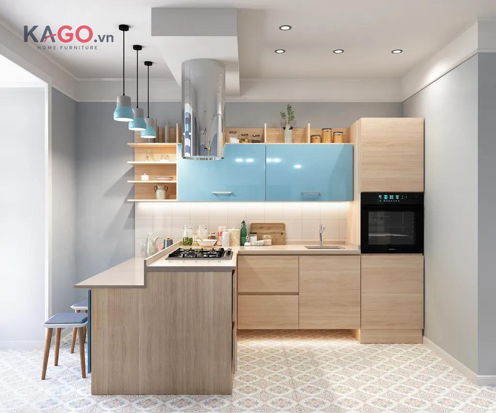 Bếp phong cách Bắc Âu kết hợp gỗ tự nhiên trong tủ bếp, bàn ăn và decor, tạo vẻ mộc mạc, ấm áp và hài hòa