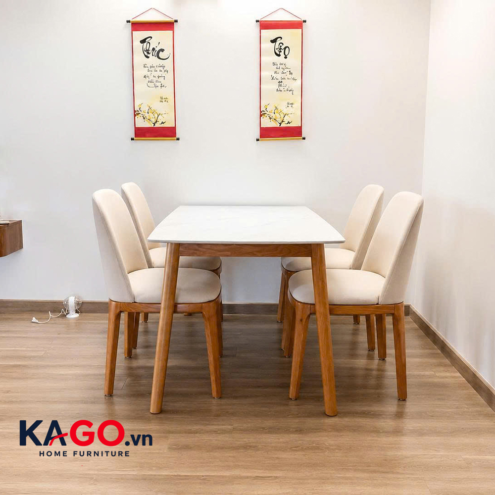 Bộ Bàn Ăn Mặt Đá 4 Ghế Gỗ Đệm Bọc Da - Ảnh 3