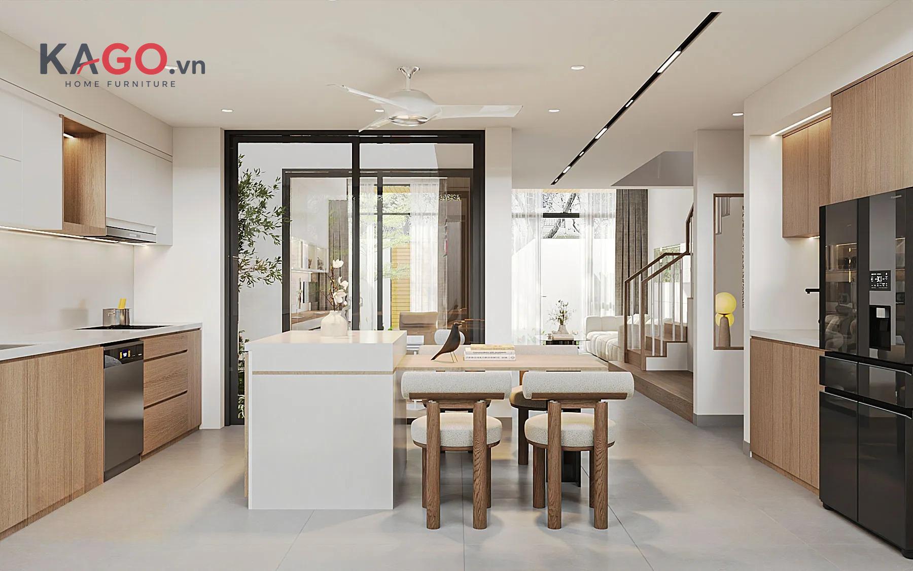 Lựa chọn diện tích và nội thất phù hợp, đảm bảo khoảng lưu thông, tận dụng ánh sáng tự nhiên và ưu tiên thiết kế liên thông để phòng ăn, bếp luôn thông thoáng