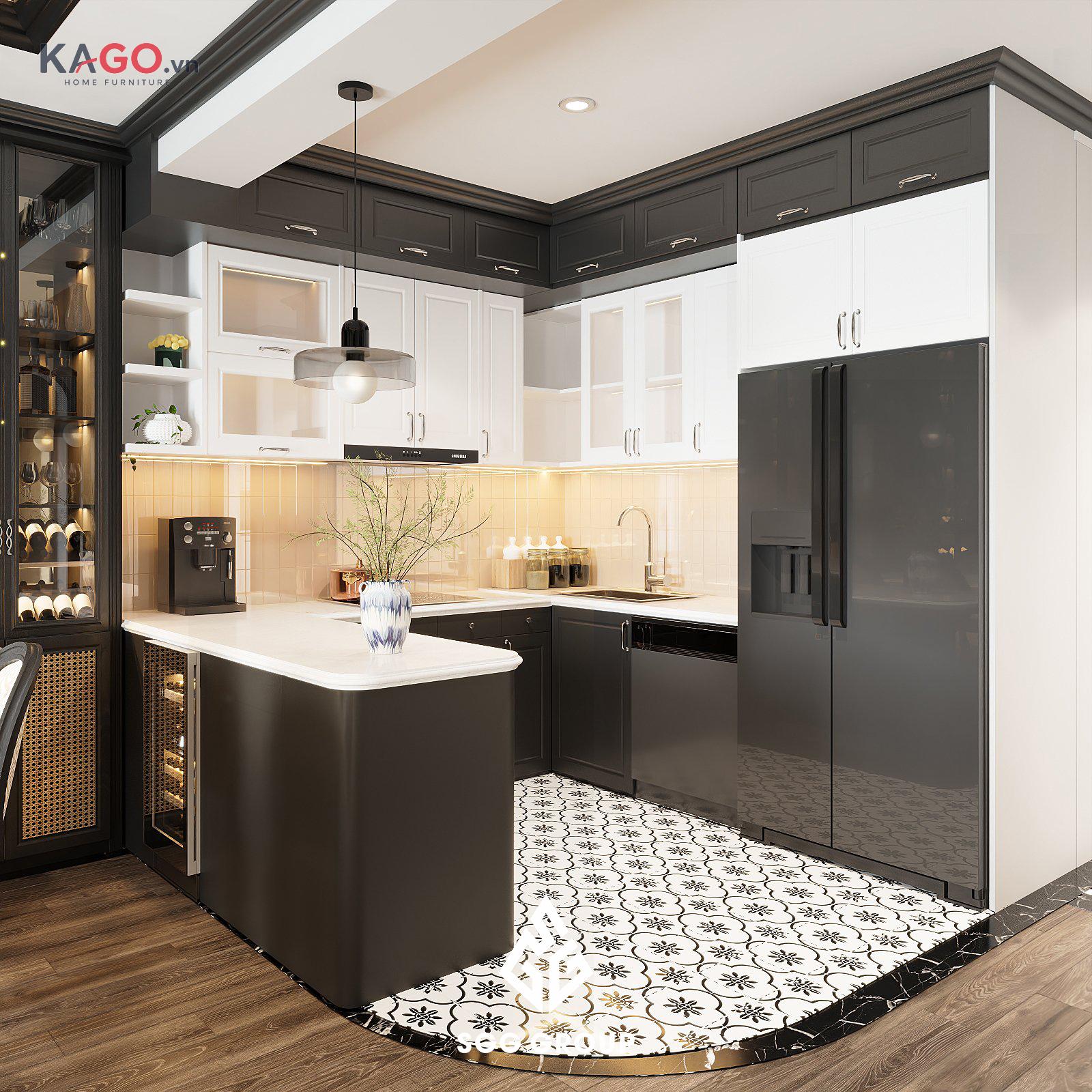 Quầy bar mini kết hợp bếp đảo tiện lợi