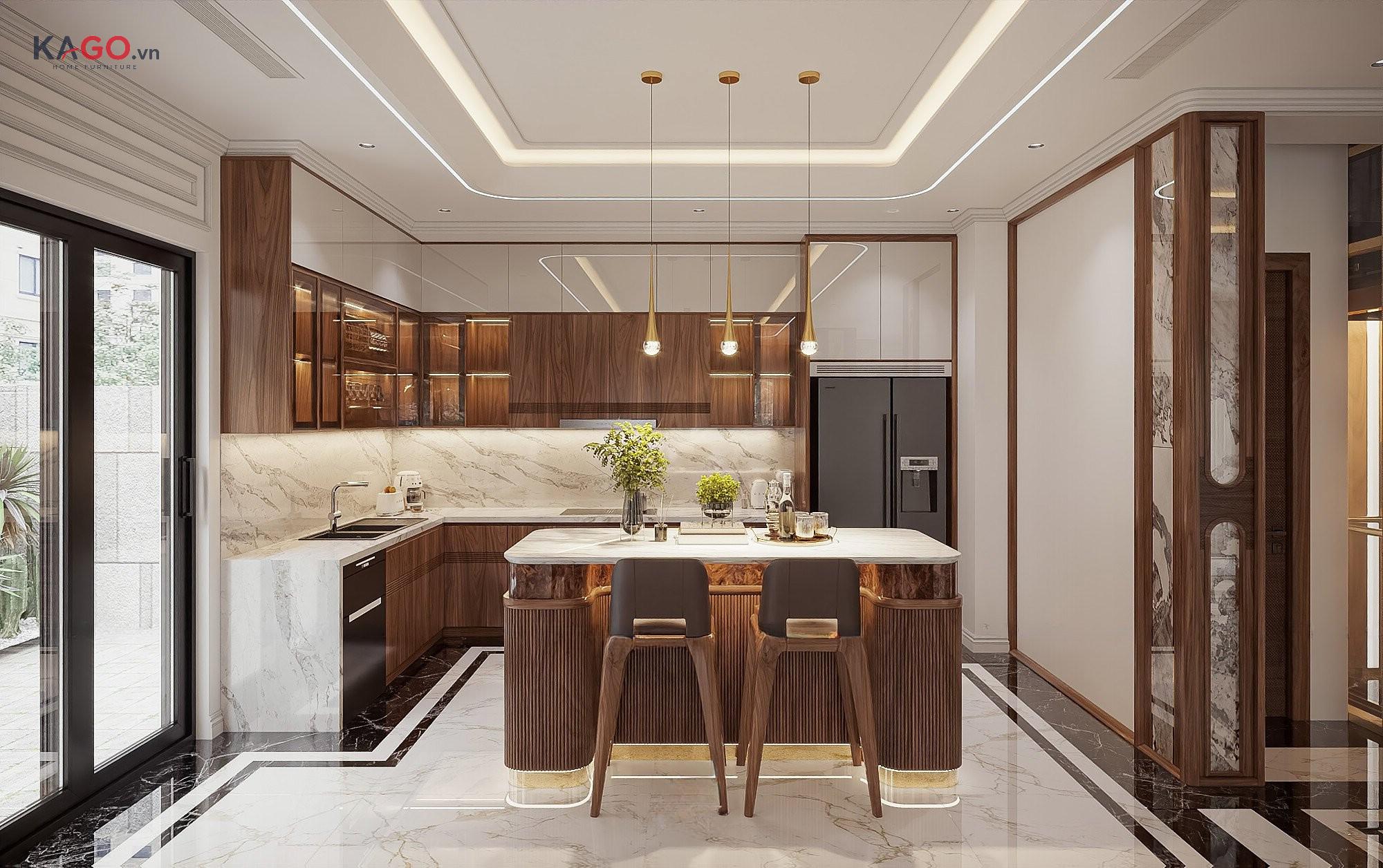 Mẫu quầy bar ngăn bếp và phòng khách cho biệt thự sang trọng