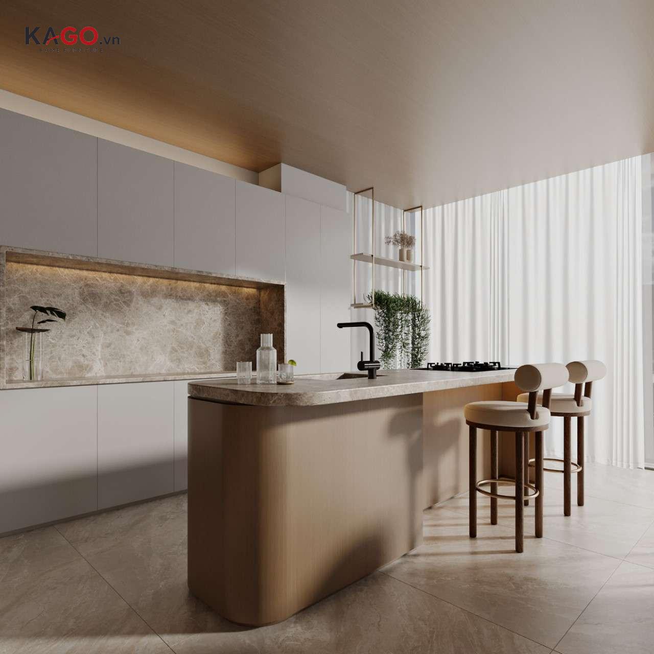 Mẫu quầy bar kết hợp đảo bếp ngăn bếp và phòng khách