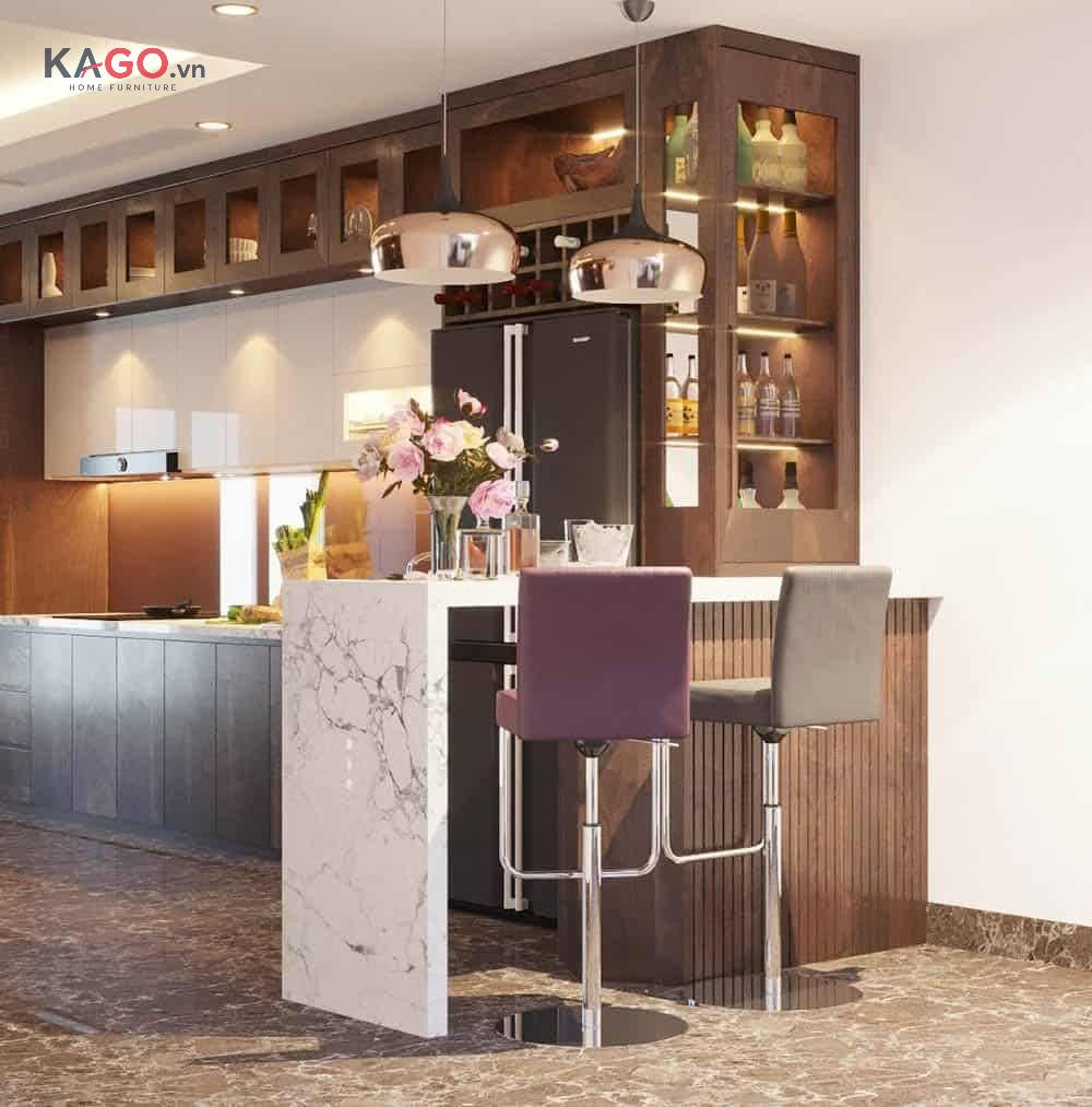 Lựa chọn kiểu dáng quầy bar phù hợp giúp tối ưu diện tích và đảm bảo không gian di chuyển thuận tiện