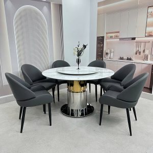 Bộ Bàn Ăn Tròn 6 Ghế Mặt Đá BAT-322